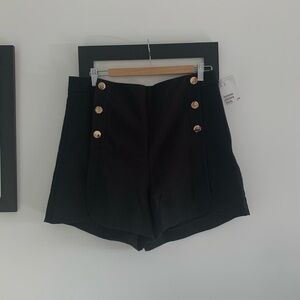 NWT H&M Black High-Waisted Shorts with Gold Buttons